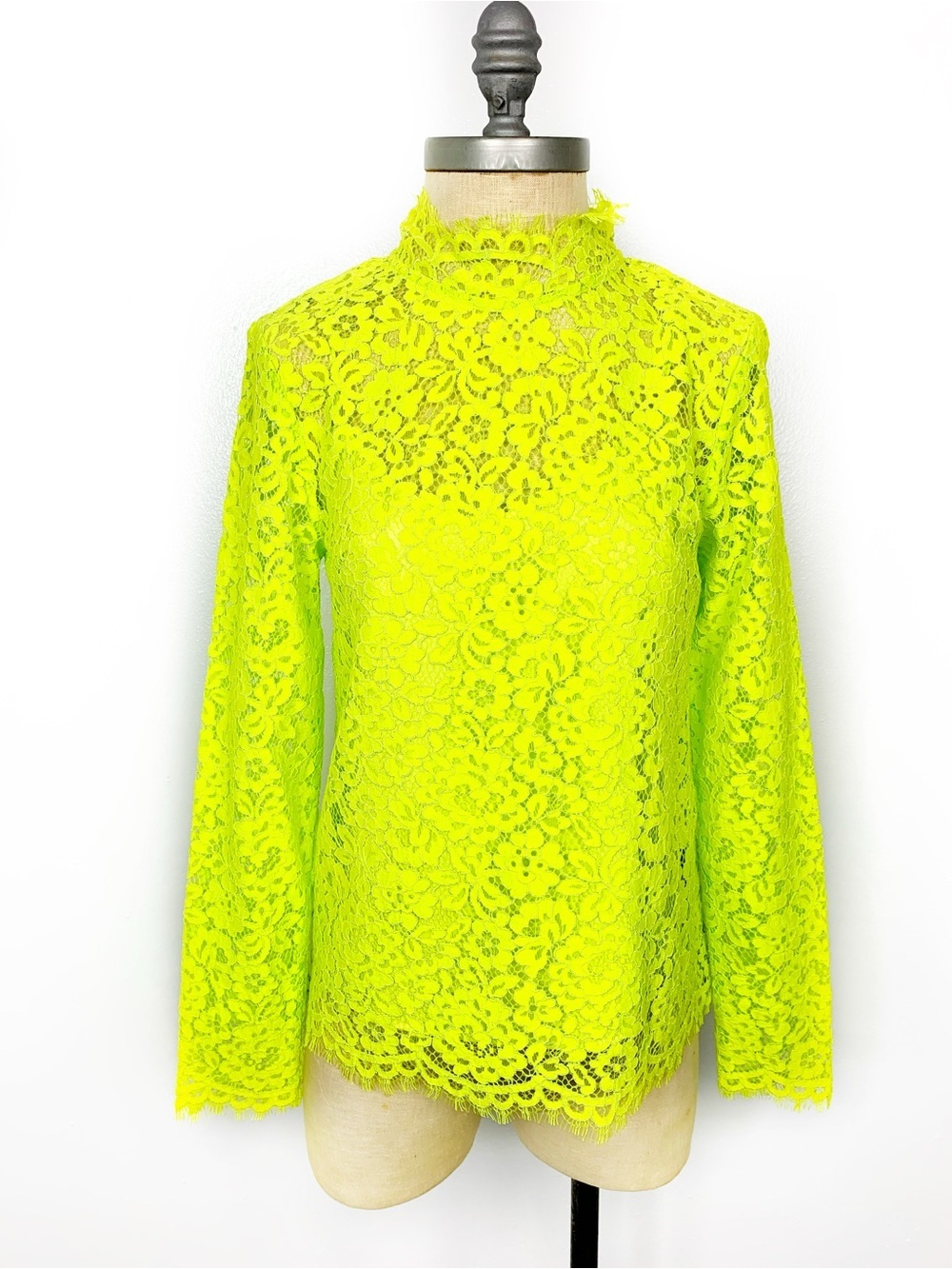 J.Crew Lace Mockneck Top NWT Size 0 Citrine Yellow Blouse Summer Chic